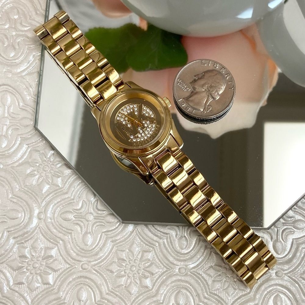 Michael Kors Mini Runway Crystal Accented Dial Gold-Tone Watch - Picture 9 of 16